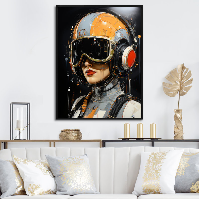 Futuriste mode couture femme Portrait I - art mural Chanel, Cadre flottant noir, H 32 po x l 24 po x P 1 po