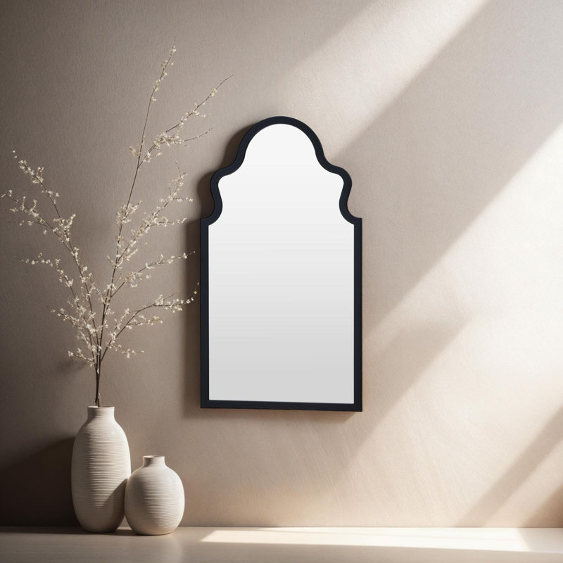 Bagneux Moroc Arch Wood Framed Wall Mounted Accent Mirror, Black, 98.3cm H x 51.8cm W