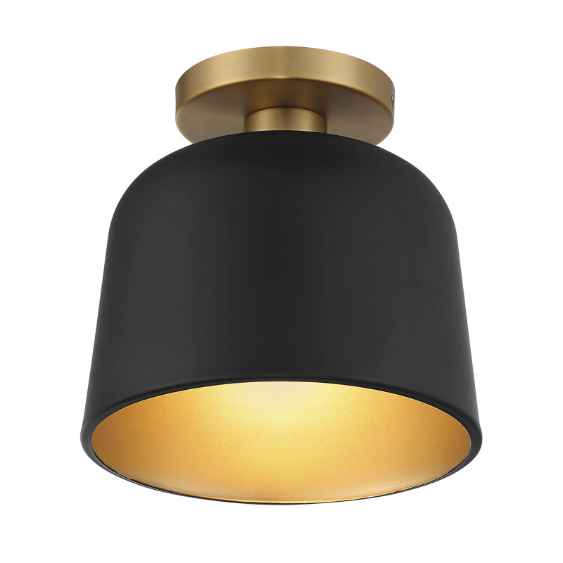 Plafonnier semi-encastré 1 lumière en métal Che, Laiton naturel, Noir
