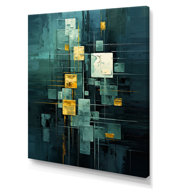 «Sudden Serenity Abstract Turquoise and Gold I», reproduction sur toile, Toile tendue, H 32 po x l 16 po x P 1 po