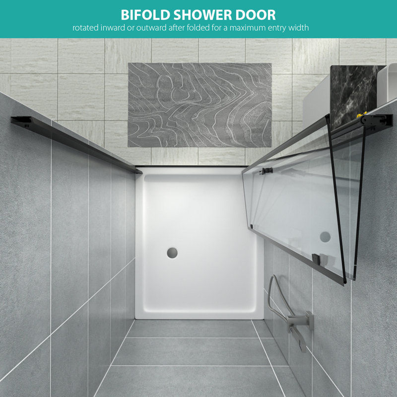 32'' W x 72'' H Matte Black Semi-Frameless Bi-Fold Shower Door