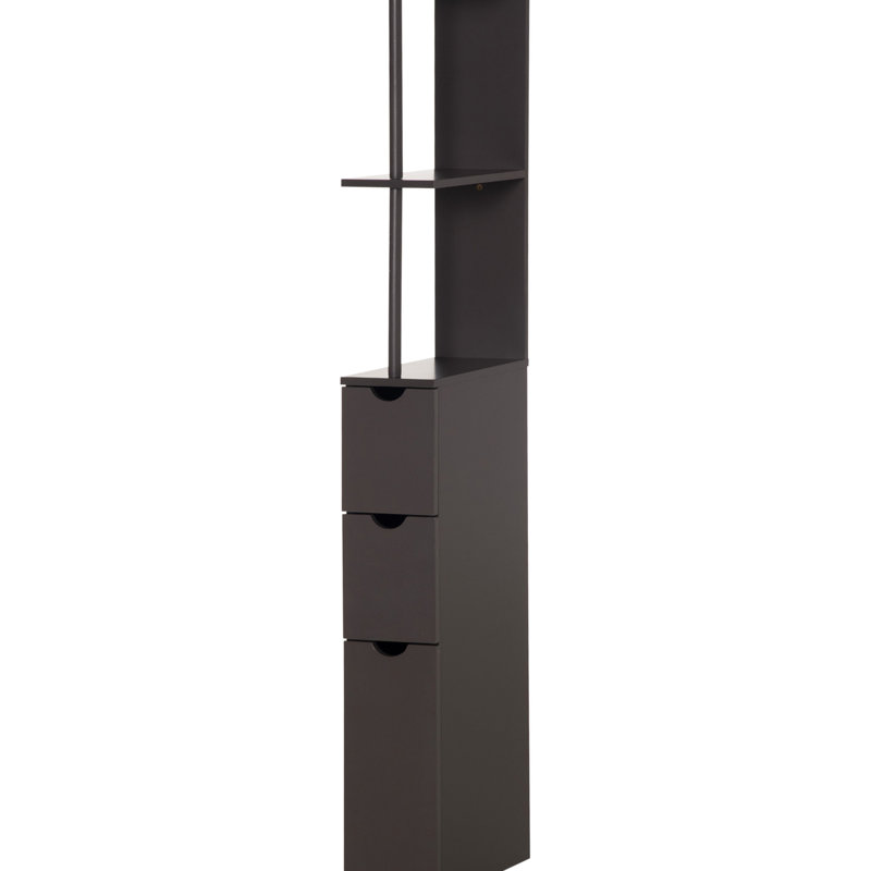 Rangement autoportant pour salle de bain de 54 po de hauteur, armoire à linge avec 2 tablettes et tiroirs, rangement étroit pour l'espace, brun, plancher