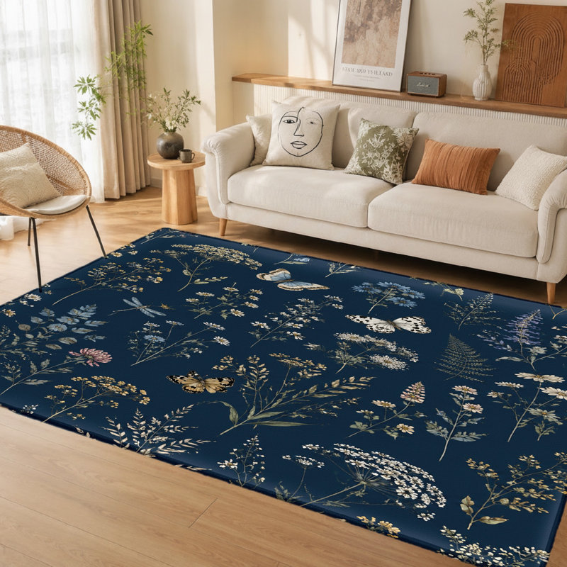 Tapis d'intérieur à motif de papillons botaniques (1 pièce) - Design vintage de fleurs sauvages, tapis mince lavable, envers antidérapant, idéal pour le salon, la chambre à coucher, la cuisine et le bureau.