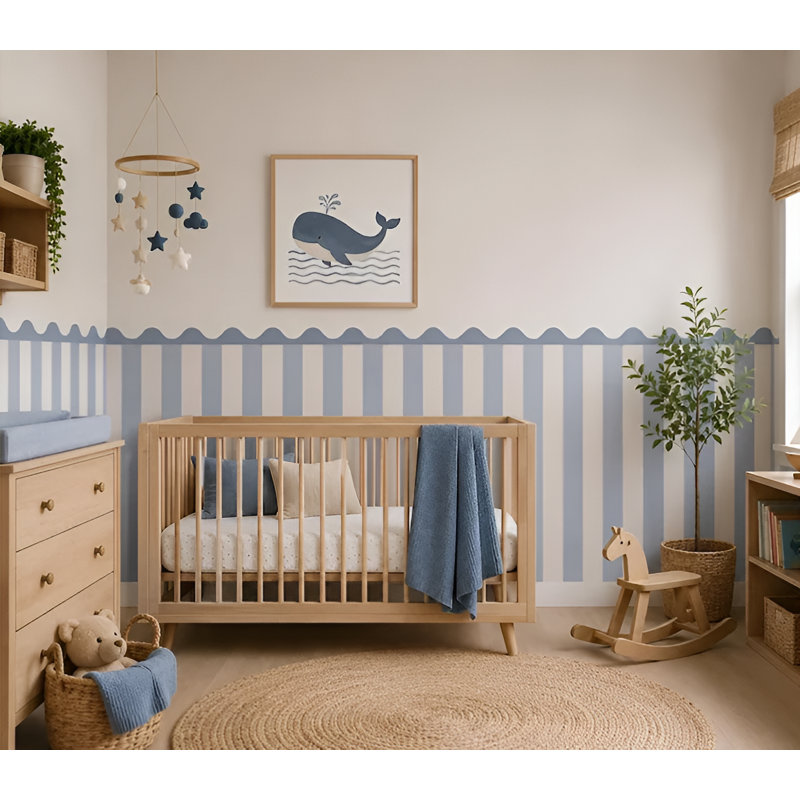 Adhésif décoratif demi-bande à rayures bleues 168 pouces de large, hauteur de 40 pouces, L 168 po x H 40 po, Blue