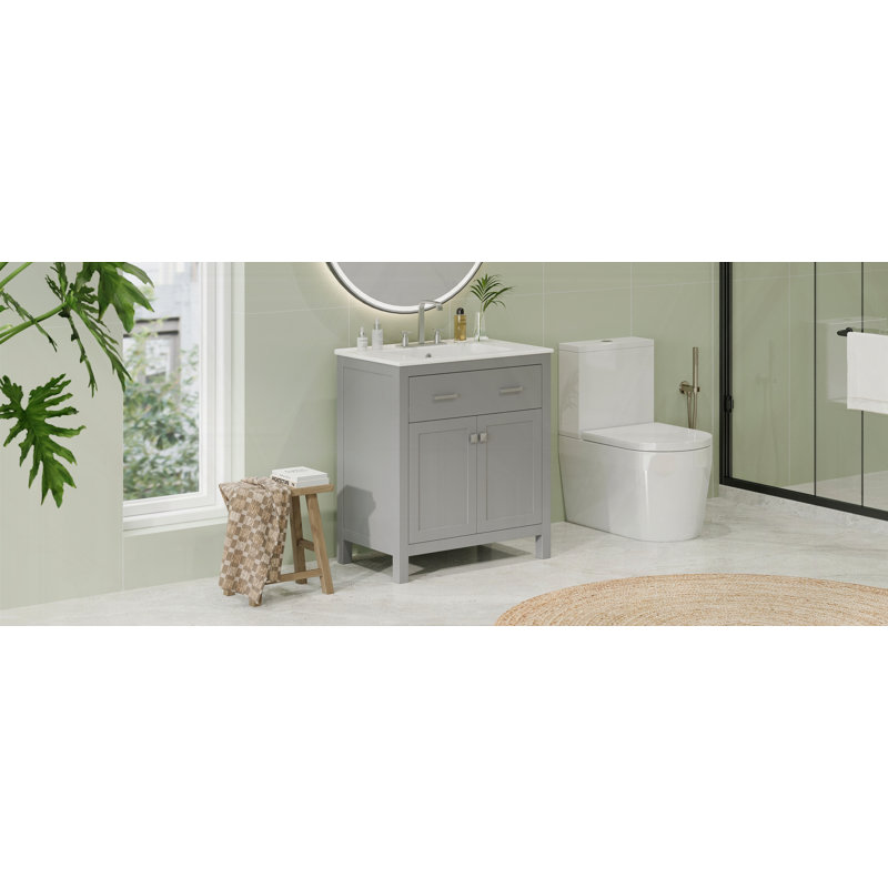 Meuble-lavabo 30 po avec lavabo en céramique, Gris