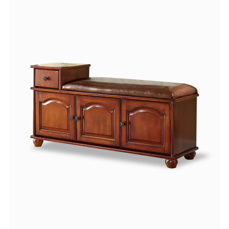 Solid Rubberwood Shoe Cabinet with Seating, 23.62" H x 47.24" W x 13.78" D, Brown