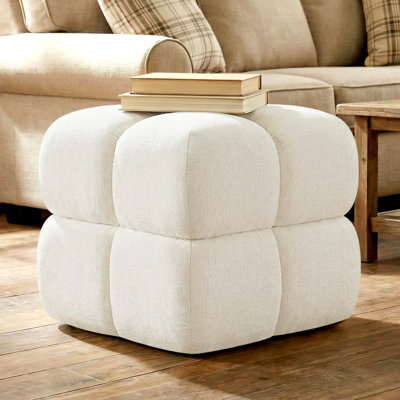 19.7" Wide Modern Chenille Cloud Storage Ottoman, Round Cube Footrest, No Assembly Required, for Living Room, Bedroom, Nursery