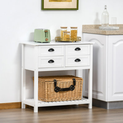 Console de rangement avec buffet à 4 tiroirs blanc pour la cuisine, le salon, la cuisine et les tiroirs
