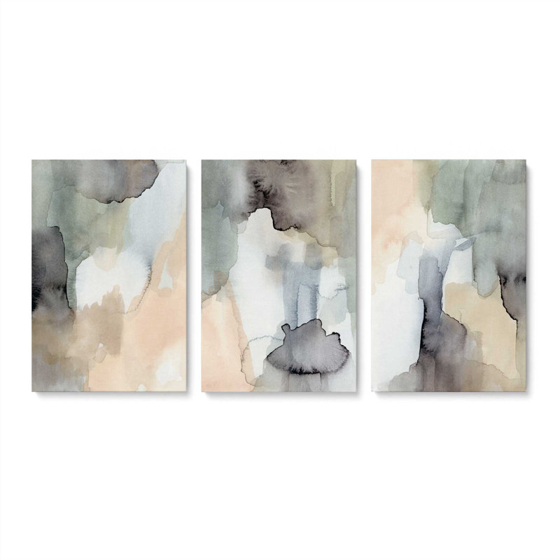 Ensemble de 3 tons organiques dans l'aquarelle, Toile tendue, H 18 po x l 36 po