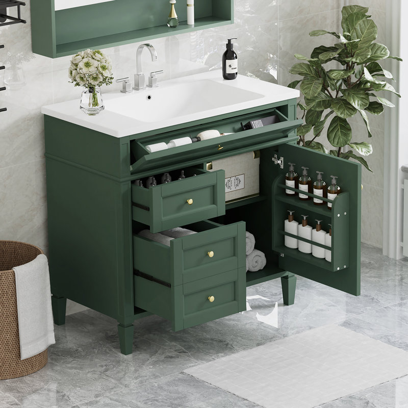 Meuble-lavabo moderne 36 po avec lavabo supérieur, Vert