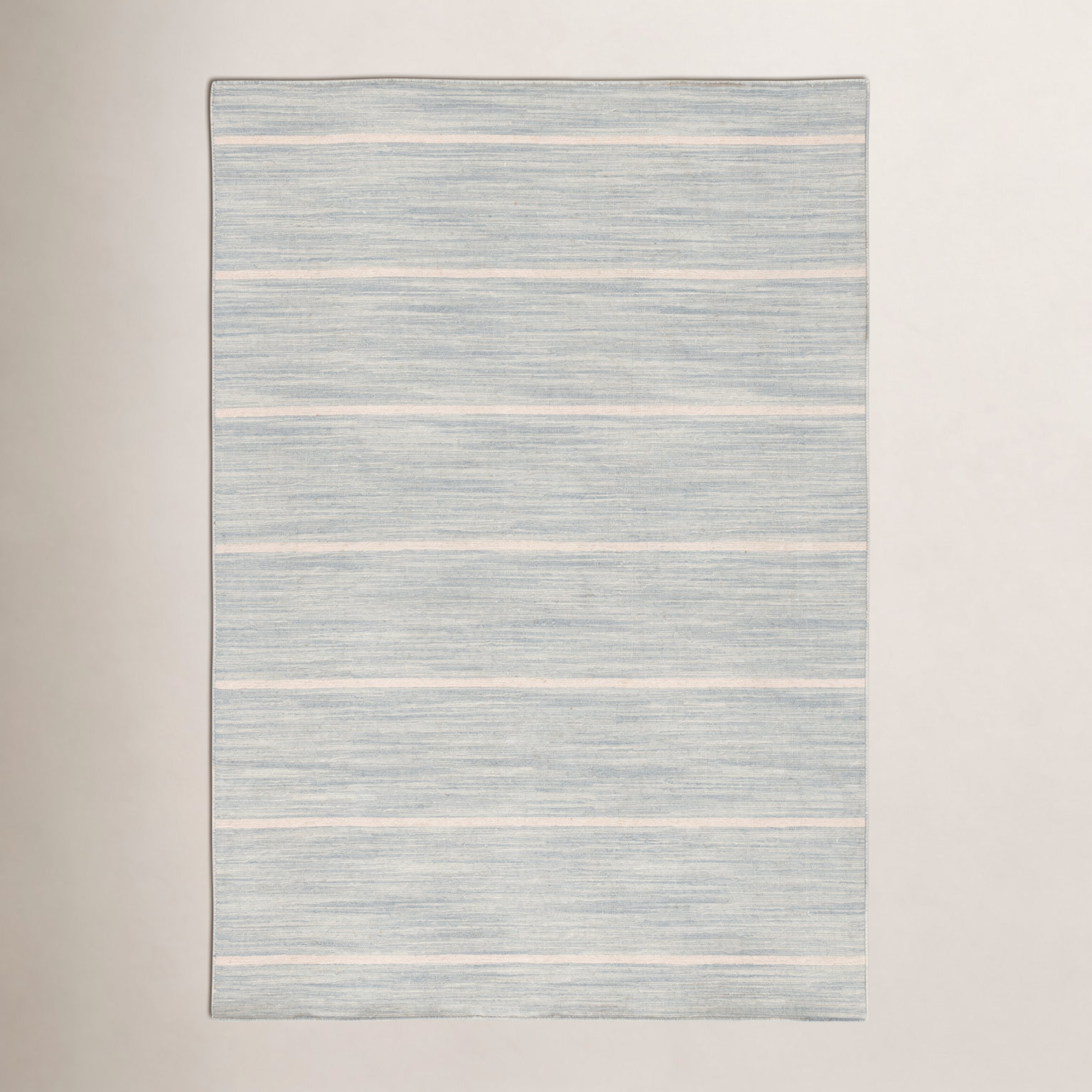 Aldine Blue Beige Hand-Woven Striped Wool Rug, Rectangle 10' x 14'