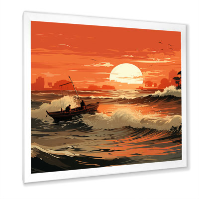 «Tangerine Skies Ocean Waves 2 - Coastal Sunset», art mural
