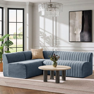 88" Wide Modular Sectional Upholstered L Shaped Banquette Sofa Chenille Tufted Compression Dining Bench