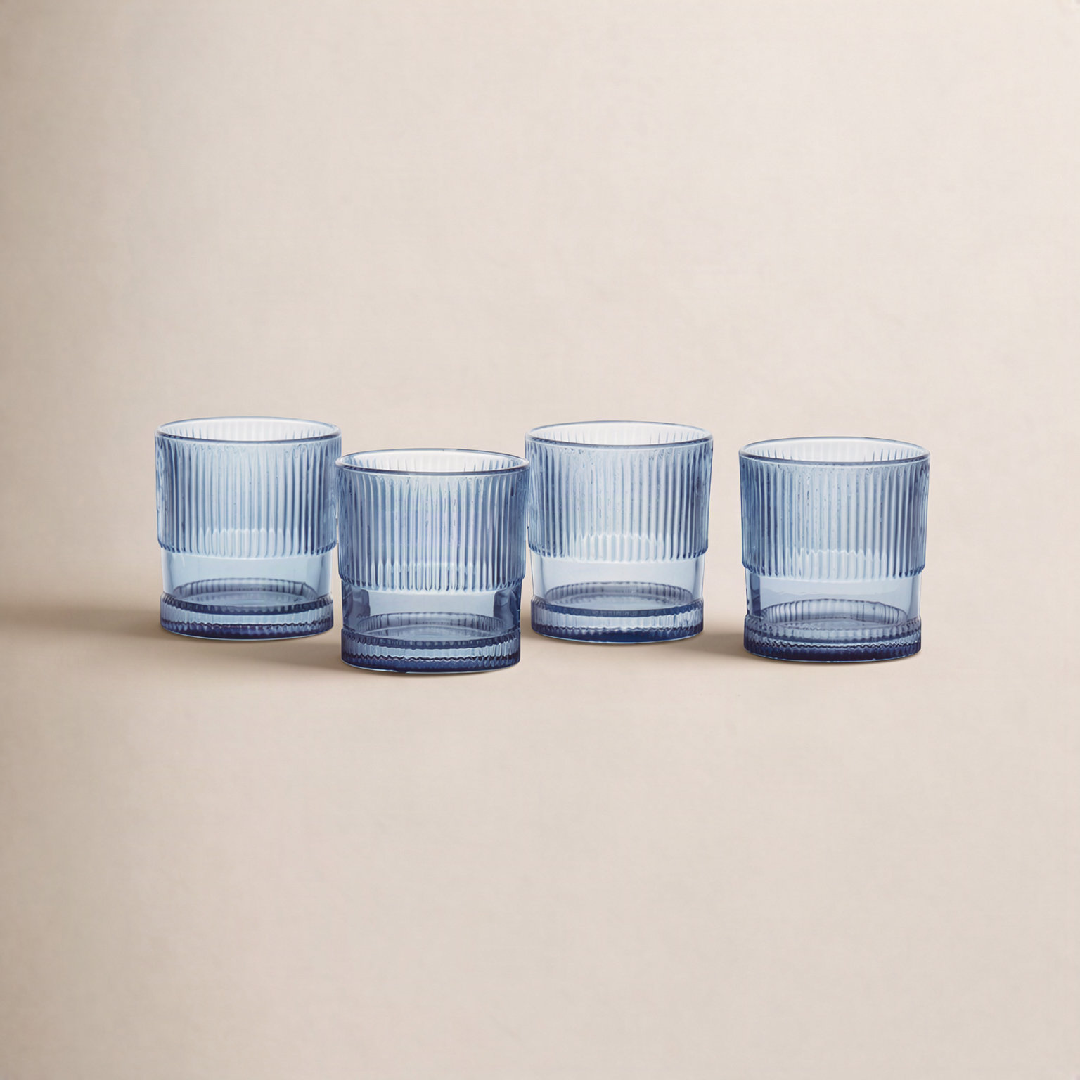 Noho Ribbed Drinking Glass, Blue, 9.85