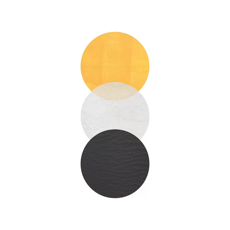 «Yellow and Black Circles» par Pixy, peinture sur toile tendue, H 18 po x l 12 po x 1,5 po