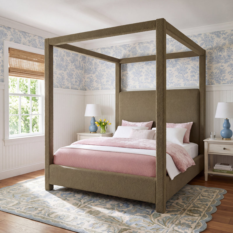 Denn Donnelly Bed, King, Olive Boucle Fabric