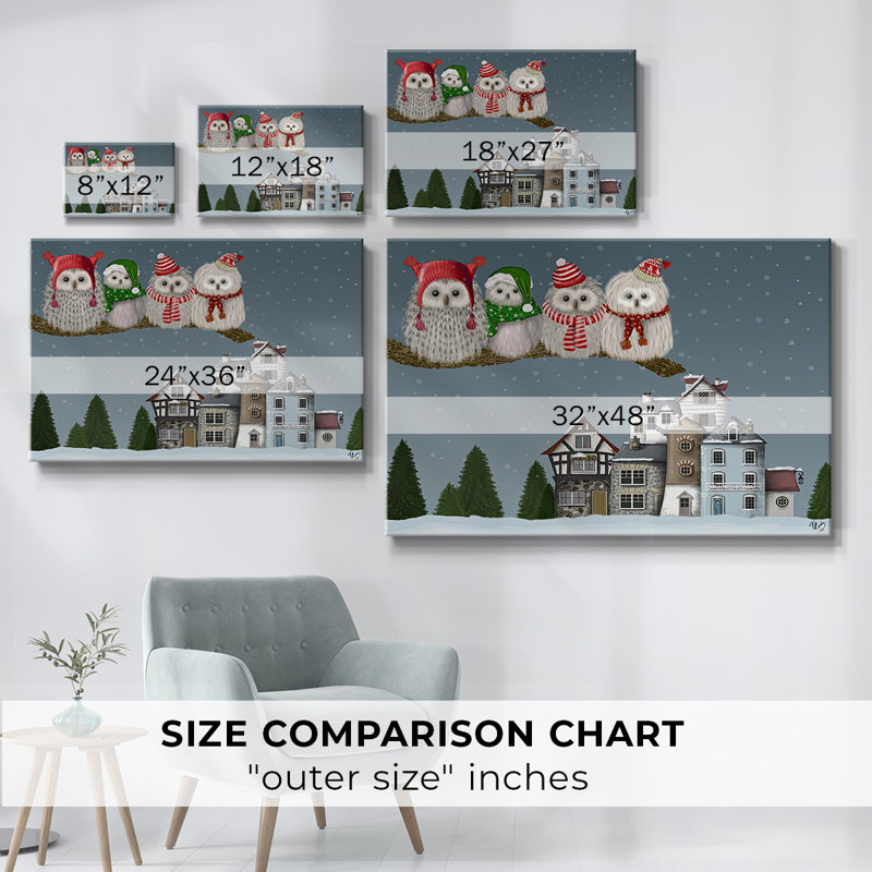 Christmas Christmas Owl Village sur impression sur toile, H 12 po x l 18 po x P 1,5 po
