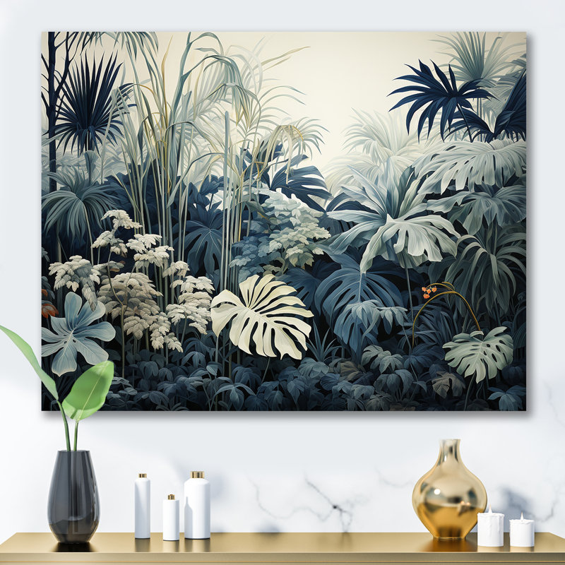 Décoration murale jungle blanche et bleue - Forêt, Toile tendue, H 30 po x l 40 po x P 1,5 po