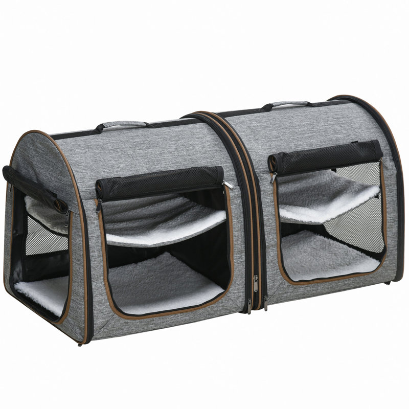 Sac de transport pour chat 39 po à parois souples avec cloison, deux compartiments, coussins moelleux et sac de rangement