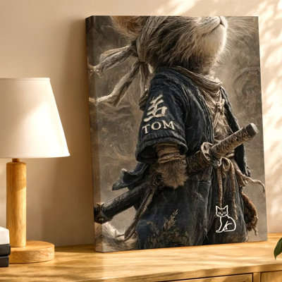 Warrior Cat Samurai, impression sur toile épée japonaise, affiche murale, reproduction de salon, bureau, couloir, décoration murale surréelle moderne pour appartement, loft, entrée, maison, style