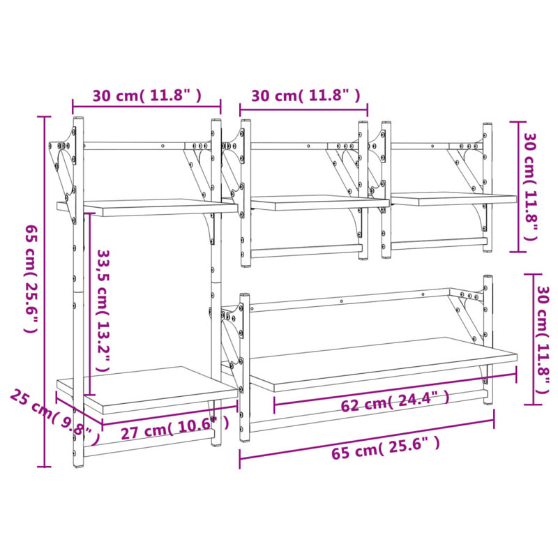 vidaXL Wall Shelf Set with Bars Storage Display Shelf Engineered Wood