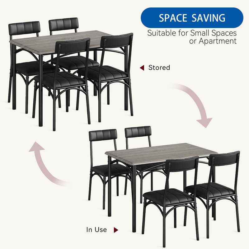 Dining Table Set for 4, Kitchen Table and Chairs for 4 with Upholstered Chairs, 5 Piece Rectangular Kitchen Table Set, Dining Room Table Set for Small Space, Apartment