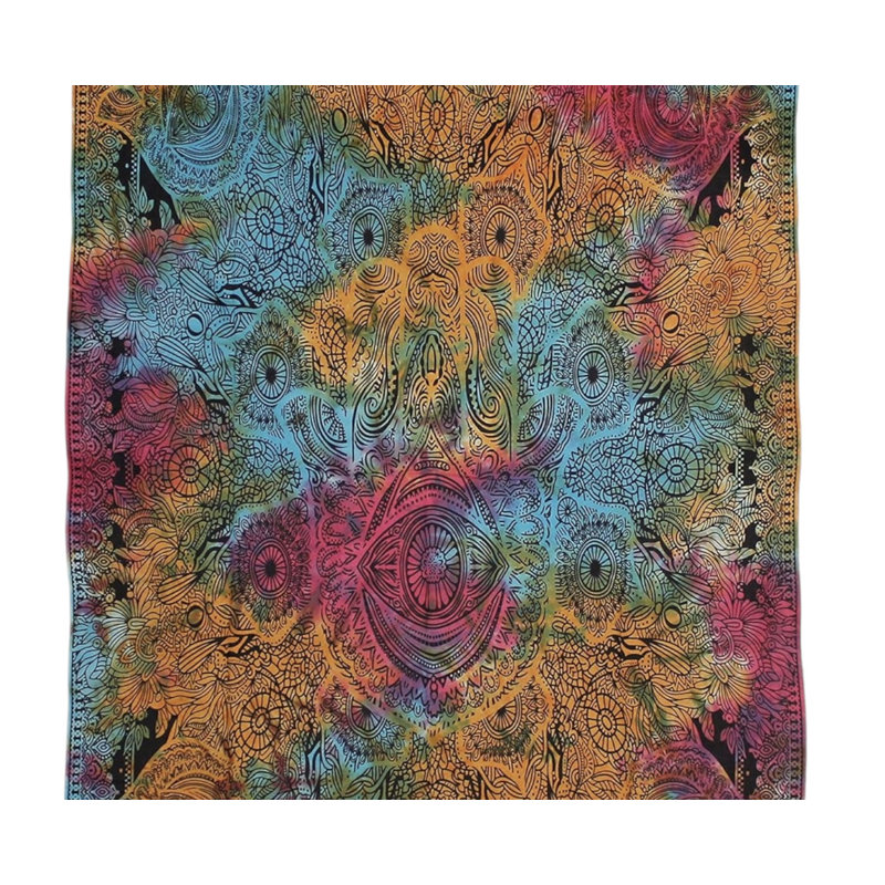 Tapisserie en coton tissée à la main Hand of Fatima (Hamsa) - Boho multicolore