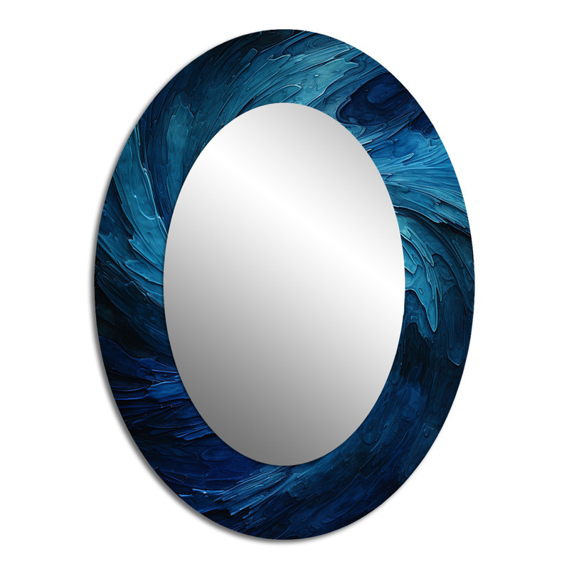 Blue Swirl Wave Spiral I - Abstract Spirals Large Mirror, Blue Decorative Wall Mirror, Printed Metal Art, 40" x 30", Oval