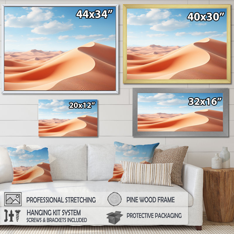 Desert Infinity Dunes I - reproduction sur toile, Encadrement doré, H 16 po x l 32 po x P 1 po