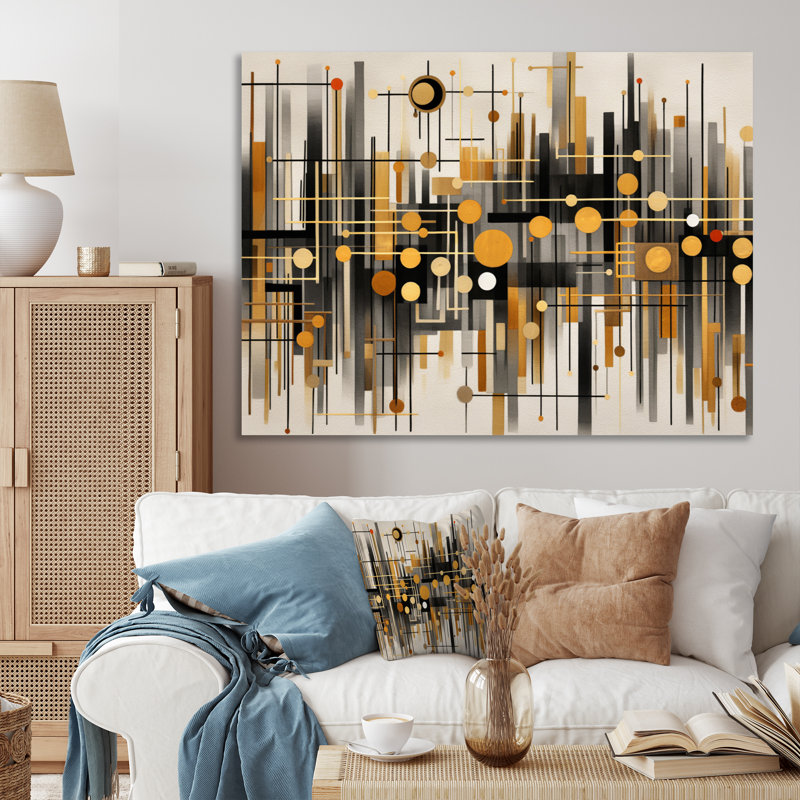 " Gold And Black Infinite Patterns ", Wrapped Canvas, 12" H x 20" W x 1" D