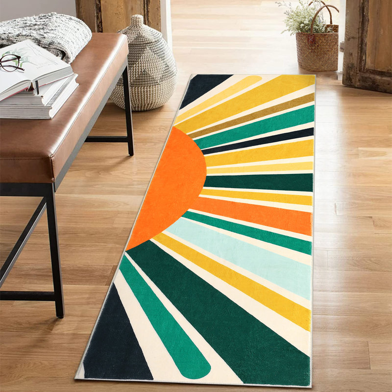 Mignon tapis lavable à la machine Sunburst, Tapis de couloir 2 pi x 6 pi