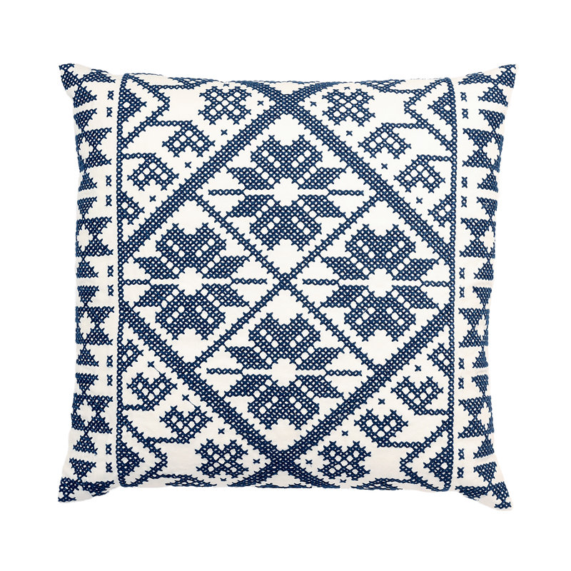 Marsa Square Cotton Pillow Cover and Insert, Navy