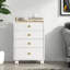 Commode moderne à 4 tiroirs avec présentoir à bijoux en verre, unité de rangement roulante avec roulettes verrouillables pour la chambre à coucher ou le salon-1488370947