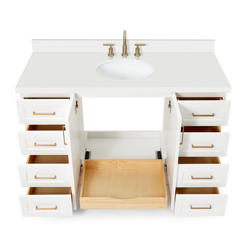 61 IN.  Single Bathroom Vanity, White, Oval, White Quartz