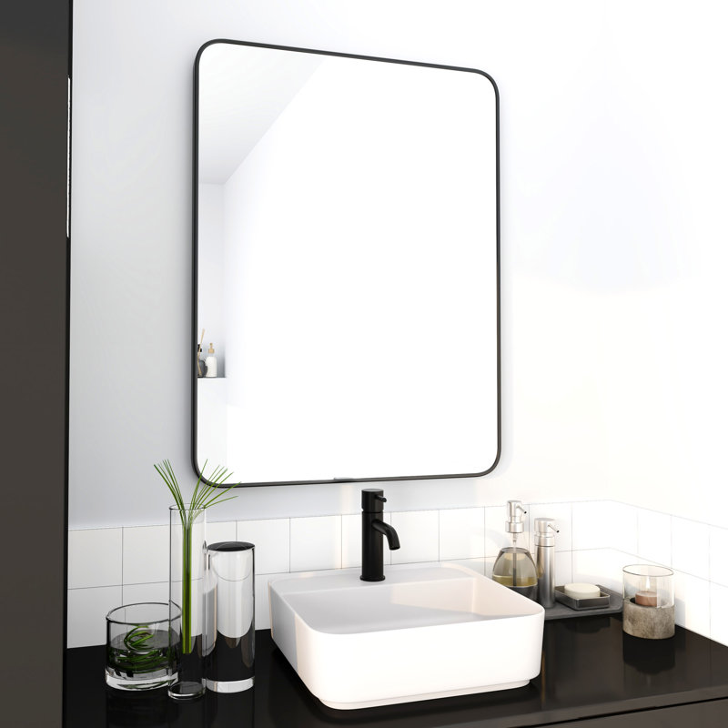 Dustyn Glass Wall Mirror, 32" x 24", Black, Rectangle