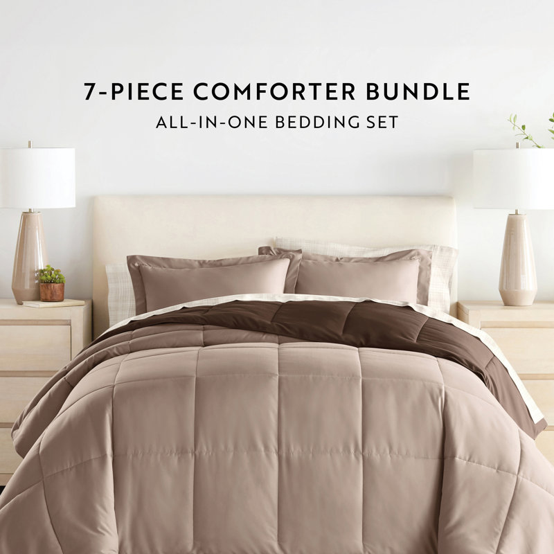 Full Thatch Taupe Chocolate Microfiber Reversible Bed in a Bag Set