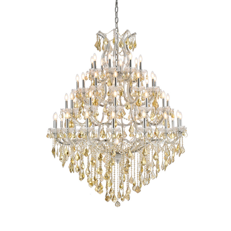 Yarmouth 49 - Light Glass Chandelier, Chrome / Golden Teak (Smoky) / Royal Cut, 62" H x 46" W x 46" D
