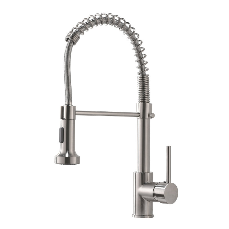 Single Handle Commercial Kitchen Faucet with Pull-Down Sprayer, Brushed Nickel, Solid Brass Body