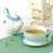 Bone China Blue Teapot And Server Set For One, Teapot Cup And Saucer Set