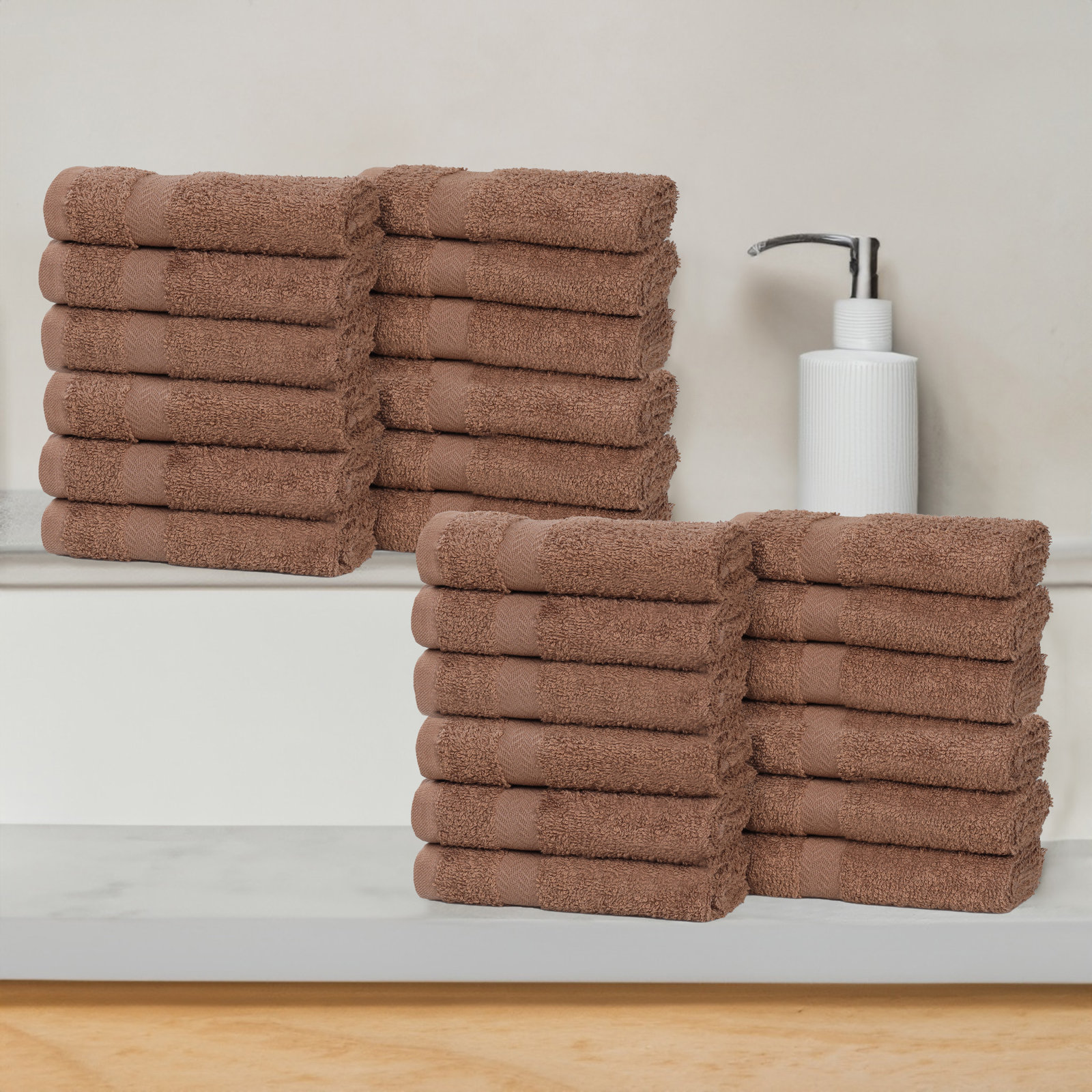 Quick-Drying Cotton Washcloth, Latte, 24 Pieces Towel Set