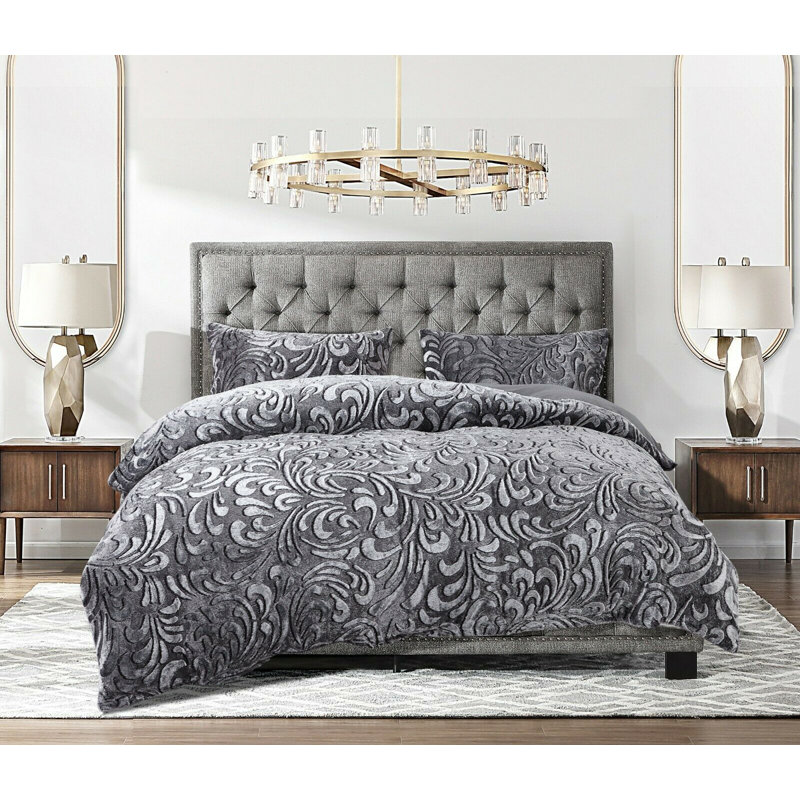 Berg Floral Duvet Cover Set with Pillowcases, Grey, King Duvet Cover + 2 Standard Pillowcases