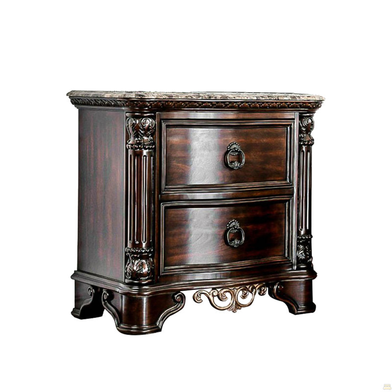 Genuine Marble Top Nightstand With 2 Drawers
