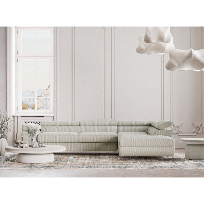 4 Seater Velvet Corner Sofa , Right Hand Facing, Cream