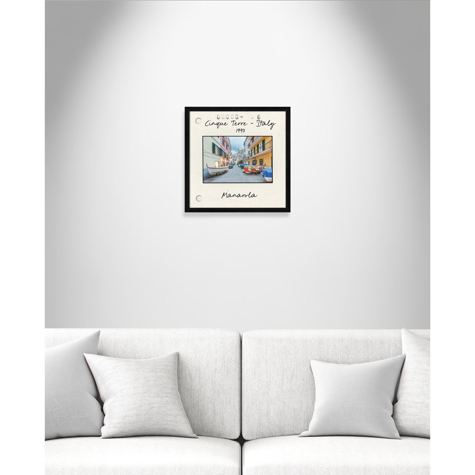 Travel Slide Collection "Cinque Terre - Manarola" Print, Black Single Picture Framed Paper, 17" H x 17" W x 0.75" D