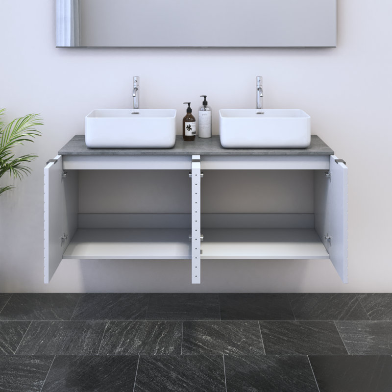 Meuble-lavabo double 47,2 po avec comptoir Karaya, Béton