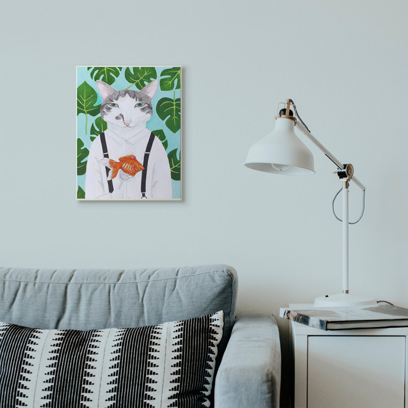« chat un poisson rouge dîner drôle animal portrait » par catherine b-reproduction d’art, H 19 po x l 13 po x P 0,5 po
