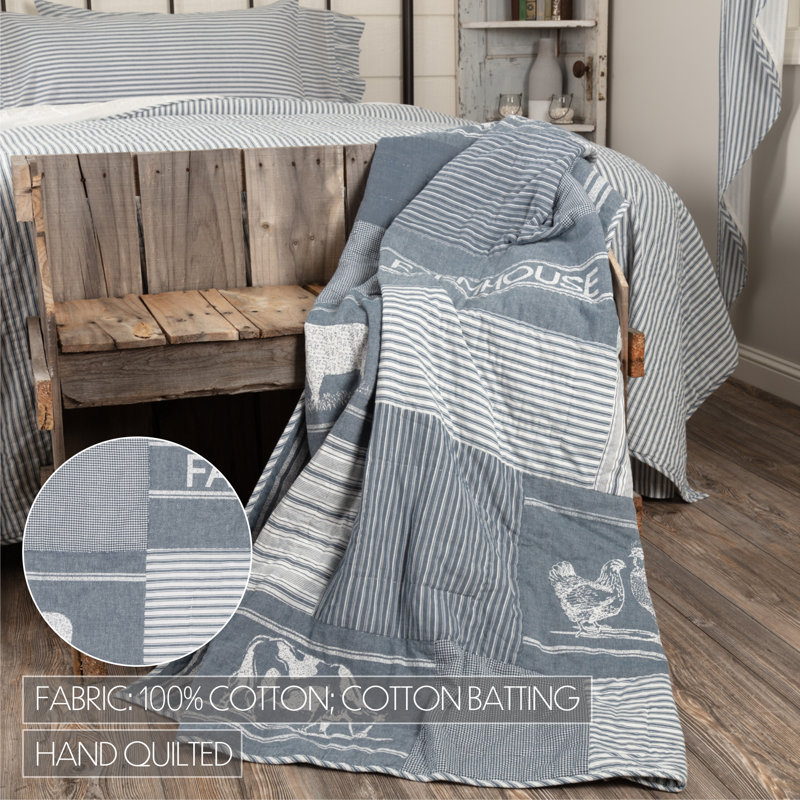 Denim Blue Cotton Farmhouse Quilted Throw Blanket