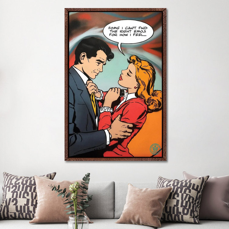 Emoji by D13EGO - Print on Canvas, Brown Framed Canvas, 101.6 cm H x 66.04 cm W