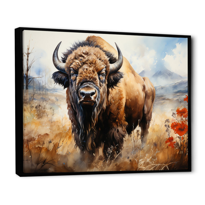 Reproduction d'art sur toile "Brown Prairies Bisons" - animaux, H 16 po x l 32 po x P 1 po, Cadre flottant noir