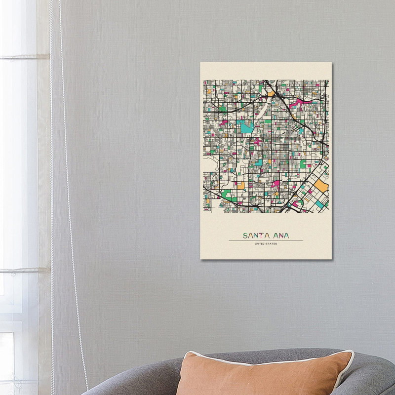 Santa Ana, California Map by Ayse Deniz Akerman - Wrapped Canvas Gallery-Wrapped Canvas Giclée